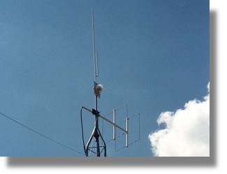 My 2m J-Pole, 10 GHz FM Beacon, and 2m Quad Antennas